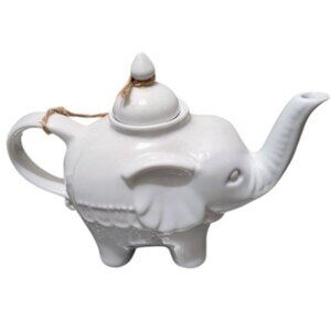 Porcelain Elephant Trunk Up Teapot with Lid